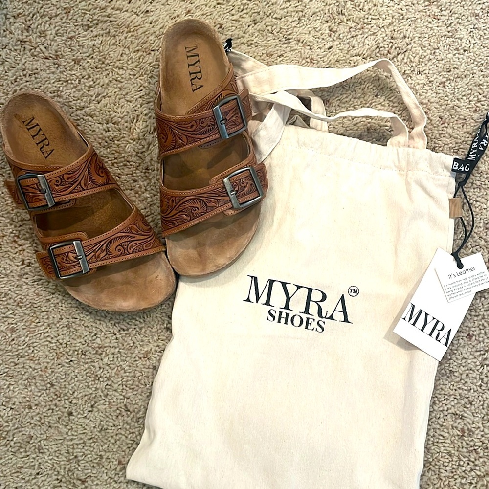 Brand new Myra sandals, real leather, size 8